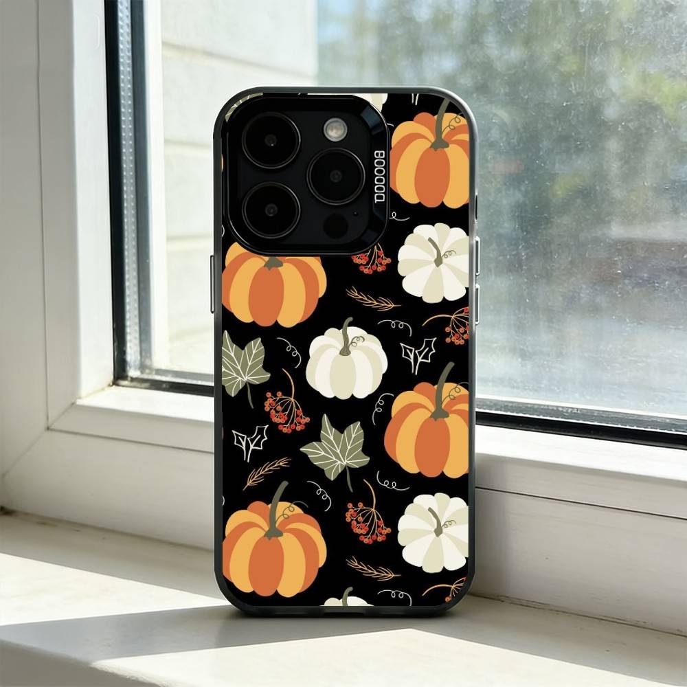 Autumn leaves P-pumpkin Phone Case For iPhone 17,16,15,14,13,12,11 Plus,Pro Max,XS,Colored Silver Plated Inside Cover iPhone14Pro