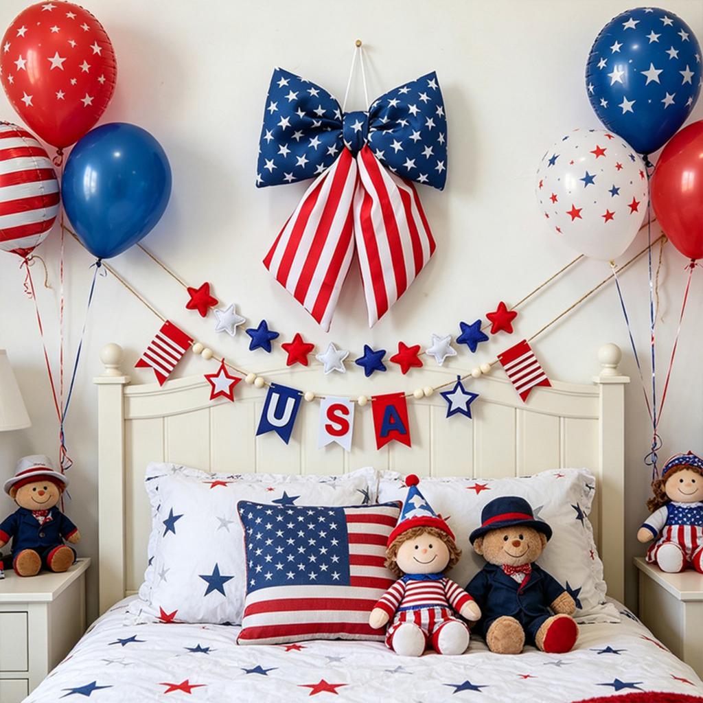 Fiocco Patriottico Decorativo con Motivo a Stelle e Strisce Realizzato in Morbido Materiale di Cotone Adatto per la Decorazione di Feste ed Eventi Uso Interno ed Esterno