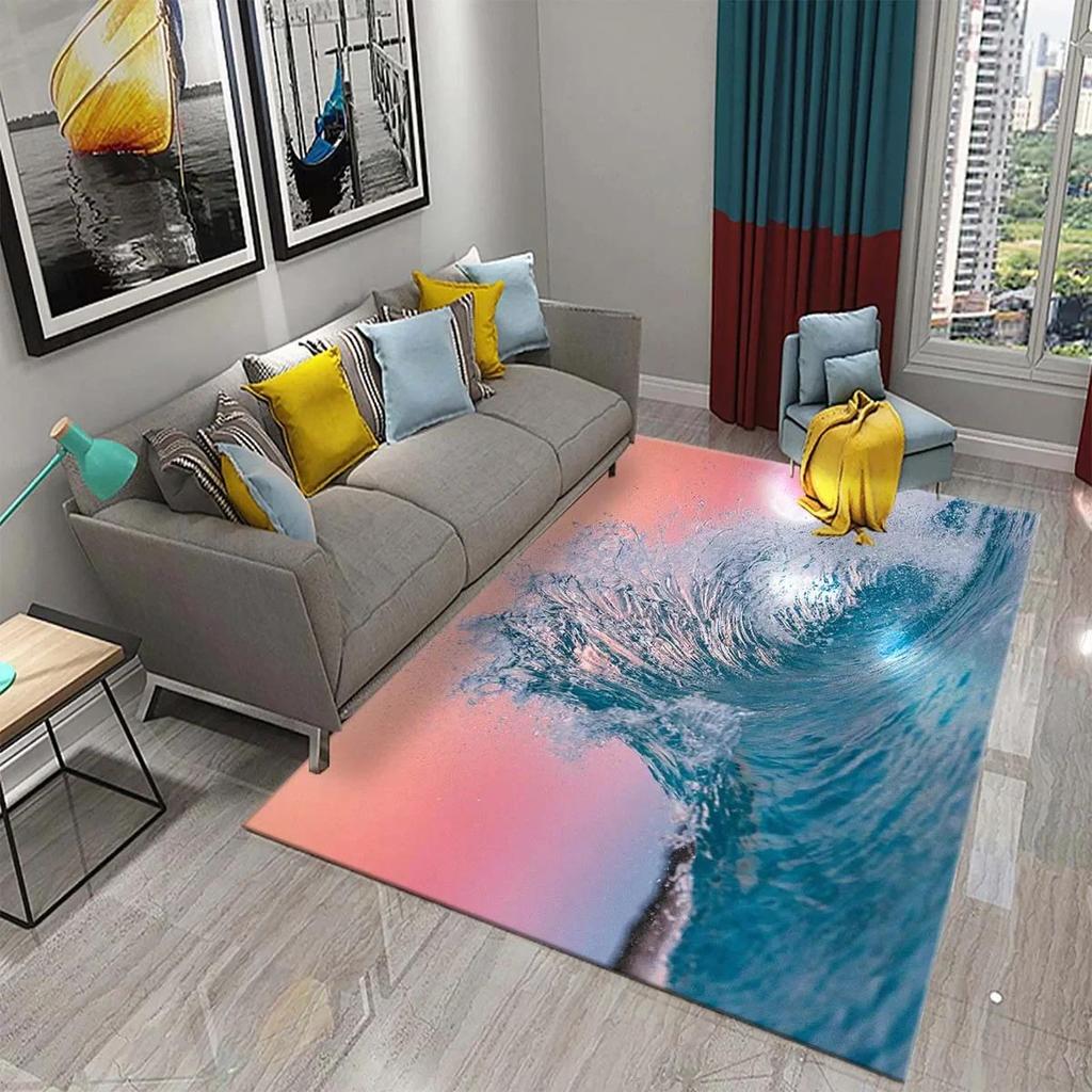Japanese-style Sea Wave Carpet Floor Mat Entrance Doormat Home for Living Room Bathroom Bedroom Soft Non-slip Absorbent Area Rug