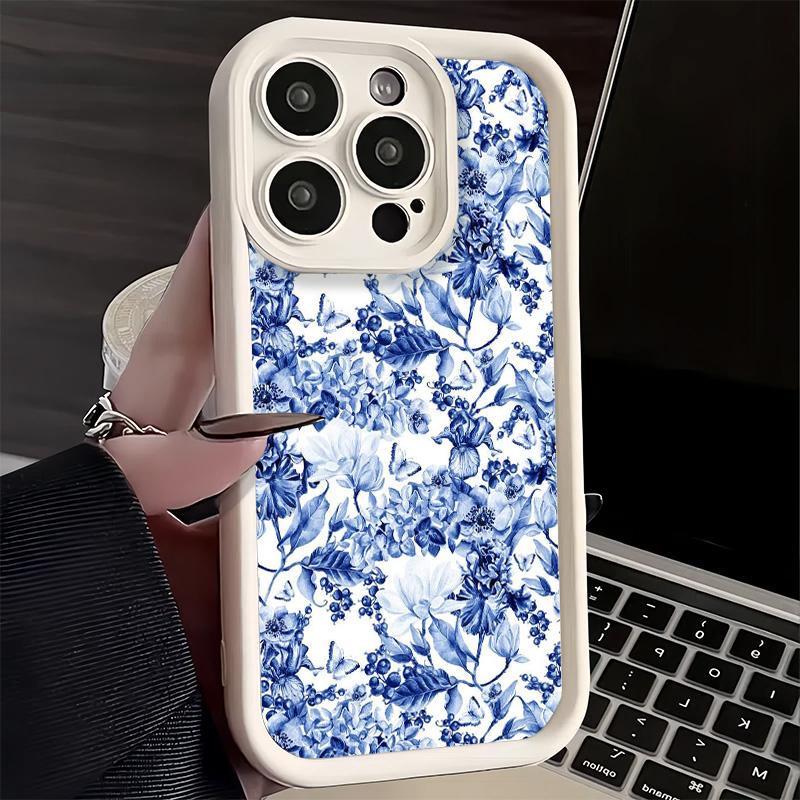 Phone Case for iPhone 17 Air 16E 15 16 Pro Max Blue And White Porcelain Pattern Cover 14 Plus 13 12 Mini Soft Shell Silicone Fun
