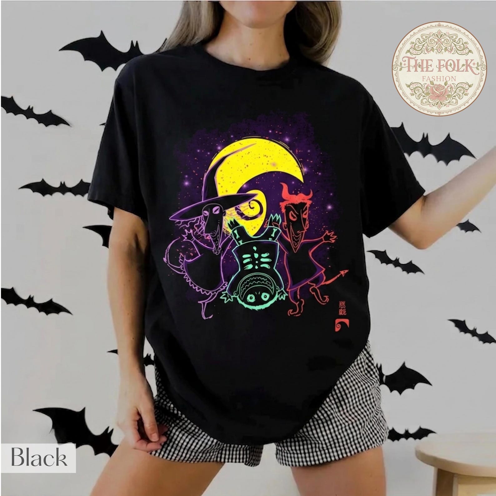 Spooky Trio Halloween Shirt, Kids Black Magic Witch Tee, Vintage Comfort Colors Horror Top, Neon Moon Graphic Tshirt, Gothic Autumn Clothing 3XL