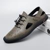 Fashion Italian Men Designer Hollow Out Sandals Casual Leather Beach Shoes Flats Leisure Party Footwear Men Comfy Summer Outdoor Sandals