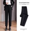 Women's High-Waist Black Cigarette Pants - Slimming, Plus Size, Cropped, Straight Fit for Spring/Autumn