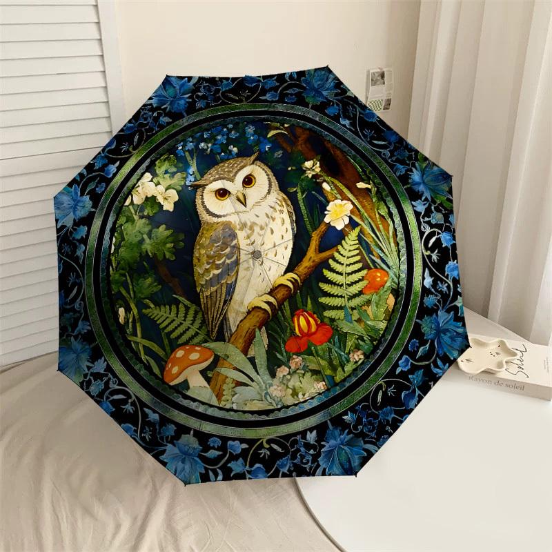 

1PC Owl Forest Umbrella-8-Rib Reinforced, Automatic Open, Lightweight & Durable, Cute Fashion Accessory for Outdoor, Beach or Casual Use, Beach Umbrel