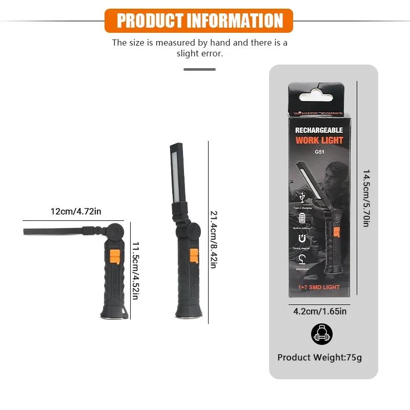 Heinast USB Flashlight Rechargeable Torch Tool Gifts for Men LED Work Light with Magnetic Base 4 Modes For Home Outdoor Camping