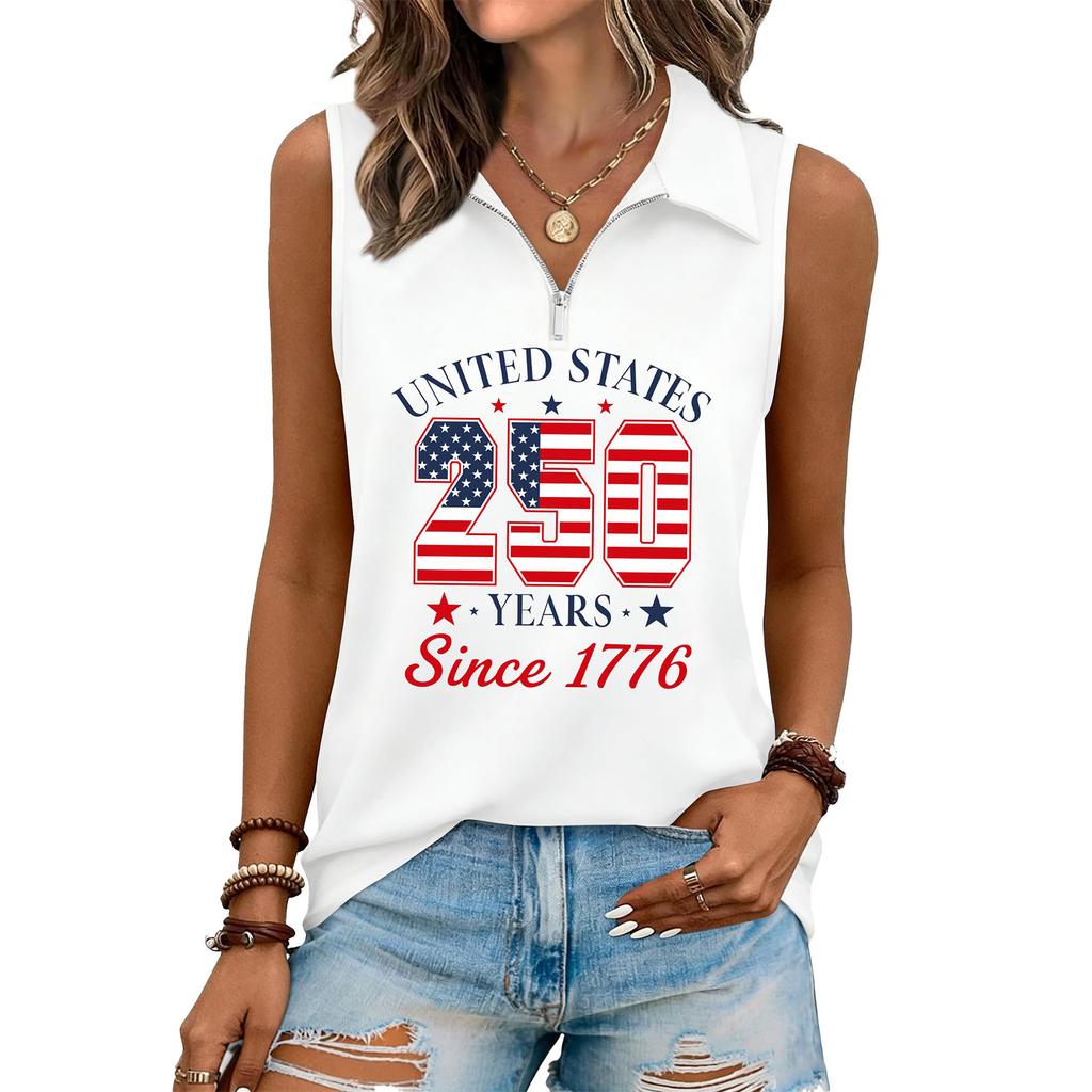 Women's Fashion Letter Print Zip-Up Sleeveless Tank Top