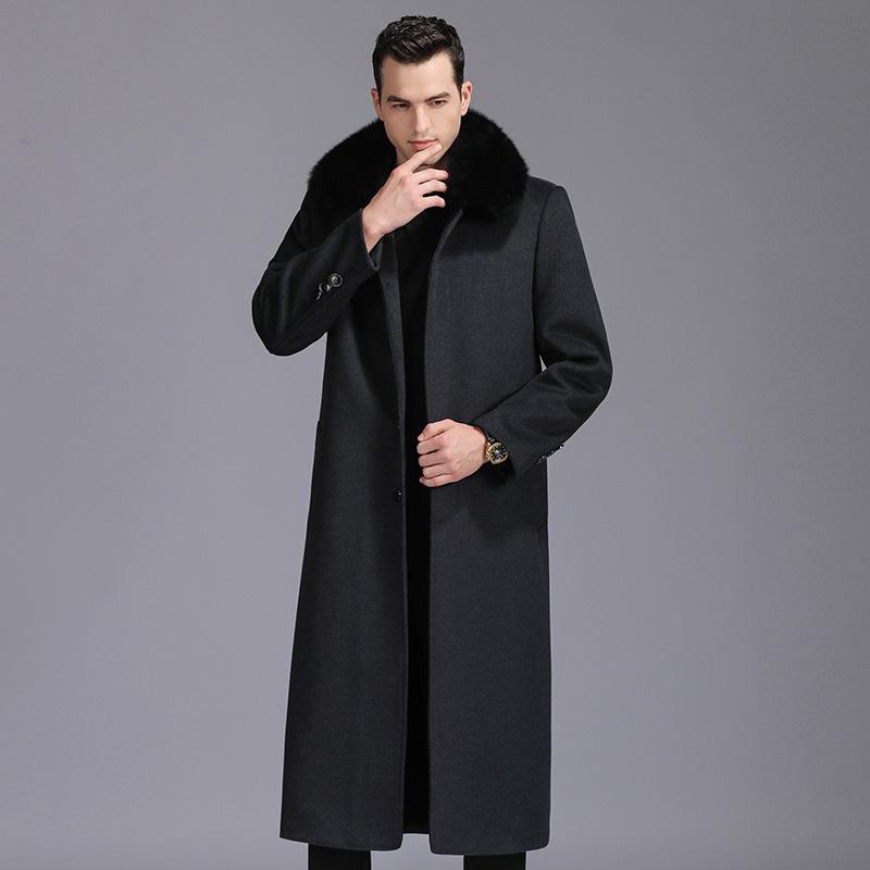 Middle-aged and Elderly Men's Removable Woolen Woolen Woolen Coat with Real Fur Collar and Velvet Thickened Daddy Coat