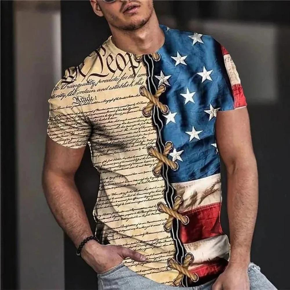 

Flag Series 3D Digital Printed Men s Street Trendy Round Neck Short Sleeved T-shirt XS