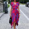 Summer  Ladies Pullover Floral Print Sleeveless  Long Dress Women's Fashion Sexy High Slit Deep V Neck Tight Waist Dresses