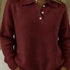 Women's Polo Collar Ribbed Long Sleeve Sweater Top Loose Fit Casual Pullover