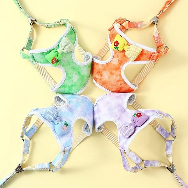 Pastel pet pet ribbon printed harness set, blue