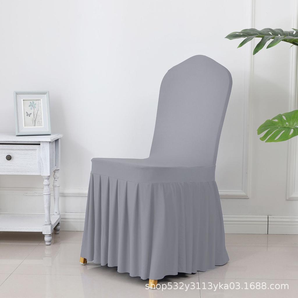 Banquet Chair Cover Thickened Elastic Pleated Skirt Dining Chair Cover Wedding Hotel Party Venue Decoration Simple and Versatile