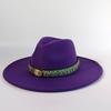 Felt Hat with Vintage Leather Belt, Fashionable European and American Jazz, Classic Church Style, Wide Brim, 9.5cm