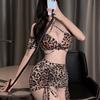 Sexy Cheetah Print Babydoll Nightwear Thin Satin Slip Dress Anchor Homewear Detachable Lingerie Set Sizzling 2 Piece Erotic Set