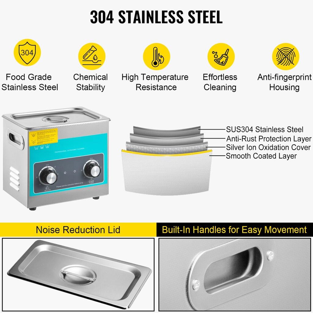 Knob Ultrasonic Cleaner 3L 40kHz Ultrasonic Cleaning Machine Knob Control Sonic Cleaner 304 Stainless Steel Ultrasonic Cleaner Machine with Heater &