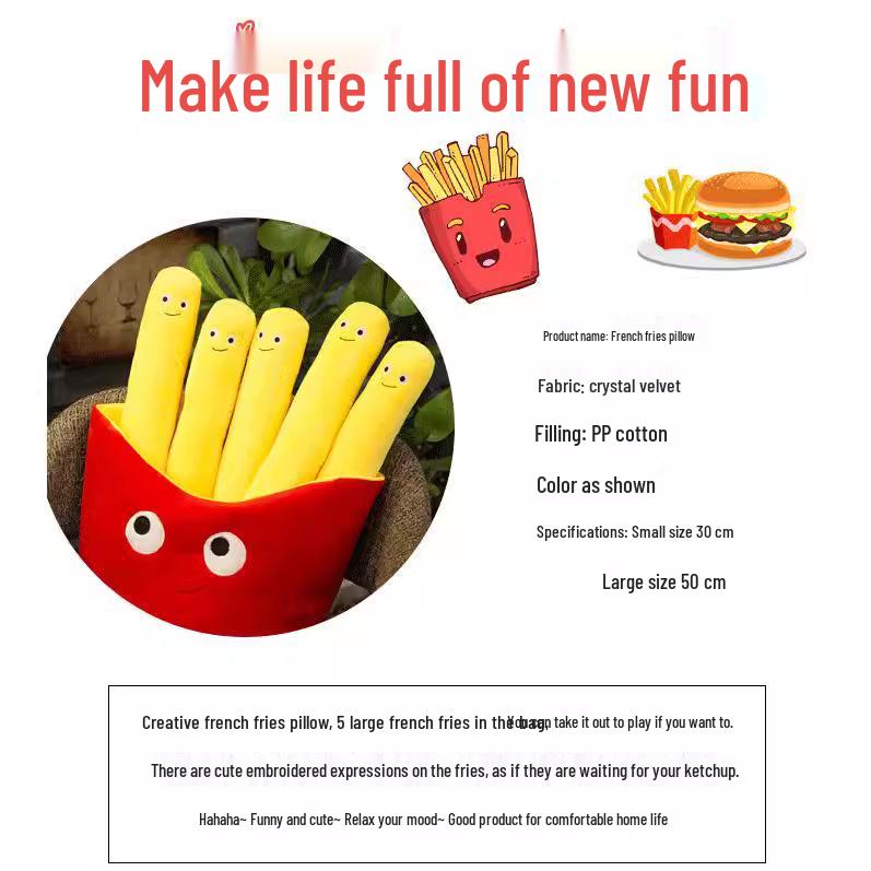 Adorable Hamburger Plush Pillow Toy - Office Lumbar Support, Children's Birthday Gift with Long Fries Design