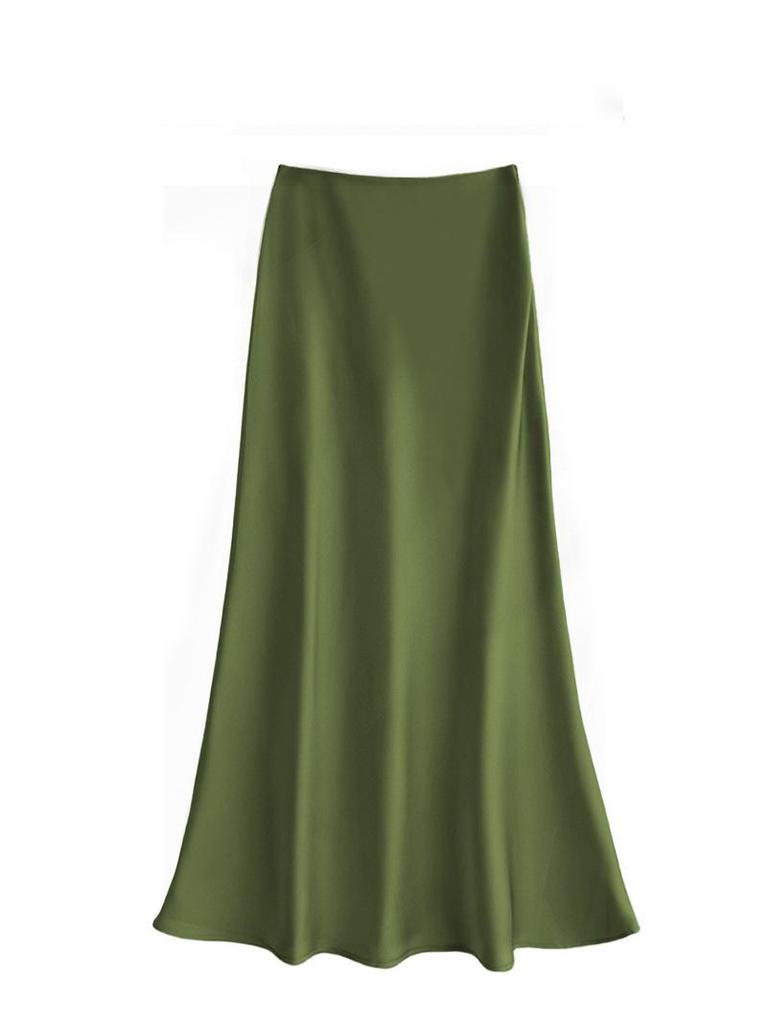 Women's French-Style Satin Midi Skirt - Light Luxury, High-Waist, Bodycon Mermaid Design for Spring and Autumn