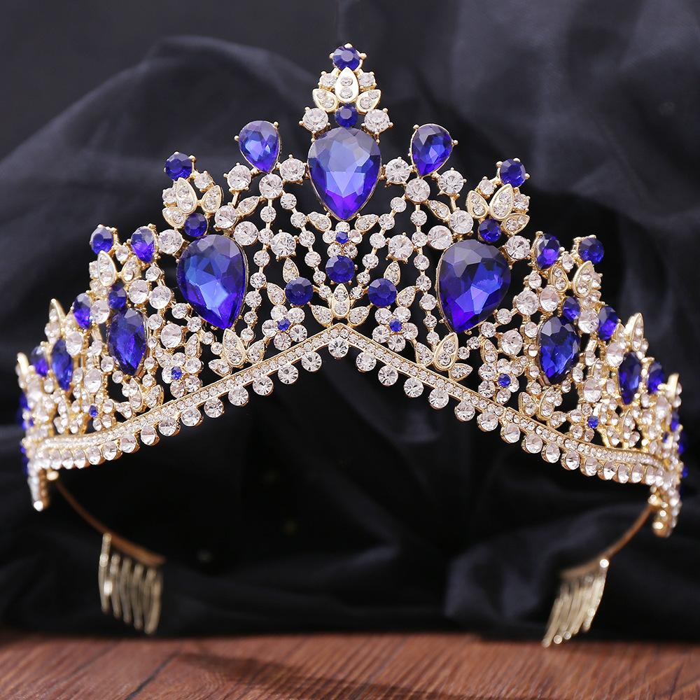 Popular exaggerated stage performance hair accessories crown Baroque multi-color crystal bridal crown with comb