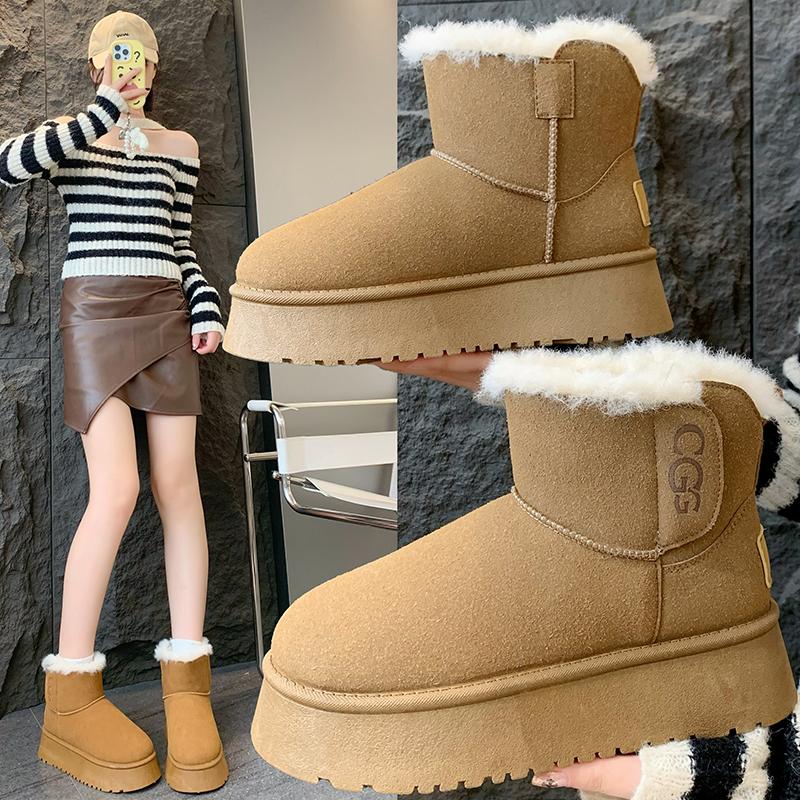 Fashion 2024 Luxury Winter Women Short Plush Warm Snow Boots Casual Shoes New Suede Fur Chelsea Ankle Boots Flats Platform Ladies Shoes