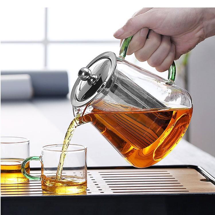 Heat Resistant Borosilicate Glass Teapot with Removable Stainless Steel Infuser Clear Tea Kettle for Kung Fu Tea Brewing & Tea S