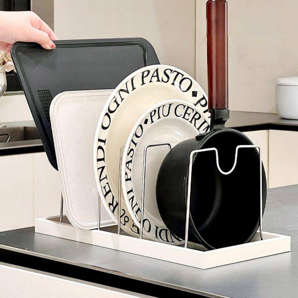 6 Girds Dish Drying Rack Adjustable Cutting Board Holder Practical Pot Lid Storage Rack Cabinet