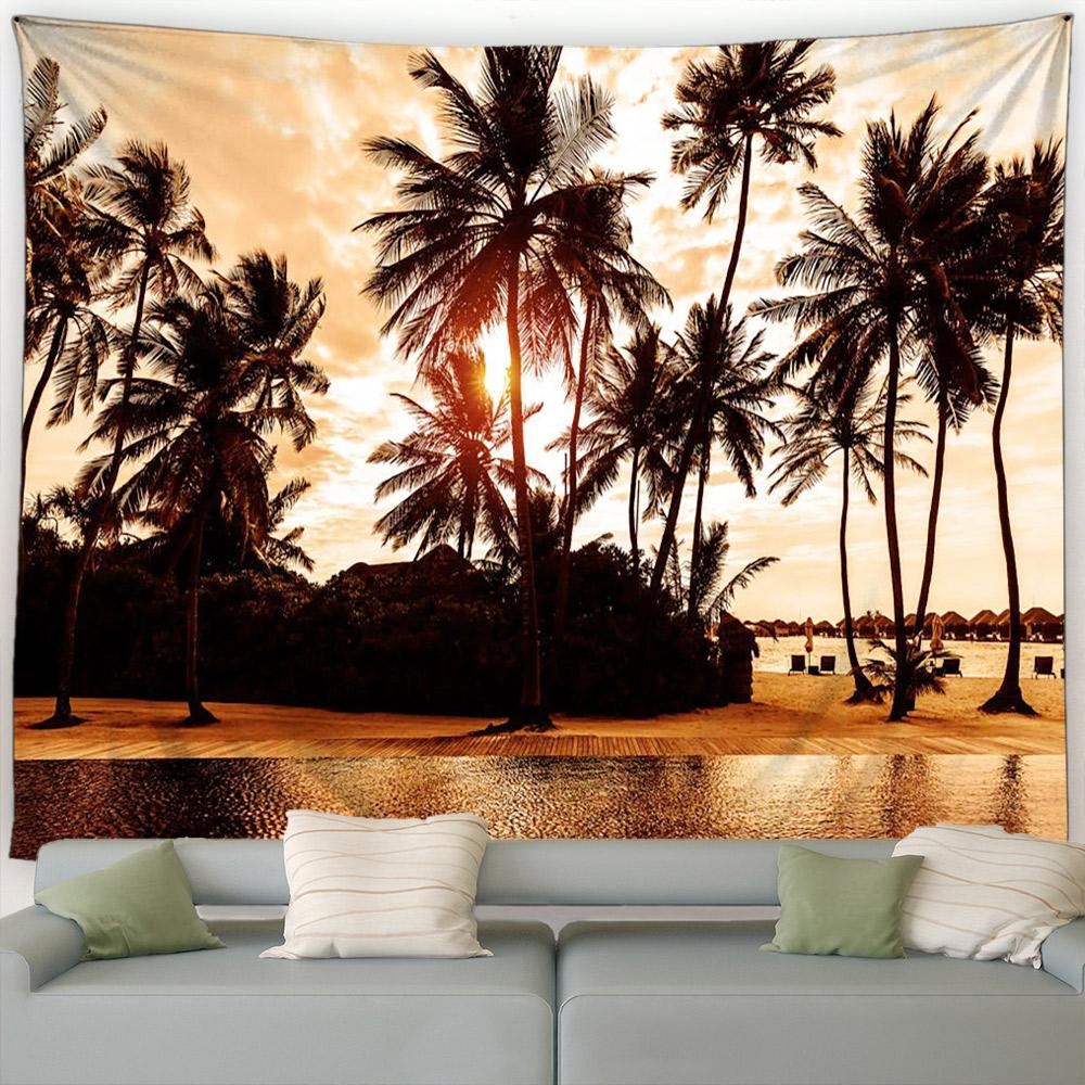 

Пляж Кокосовая Пальма Закат Природа Пейзаж Сад Настенный Домашний Декор Гостиной Сумерки Океан Пейзаж Гобелен 150x100cm
