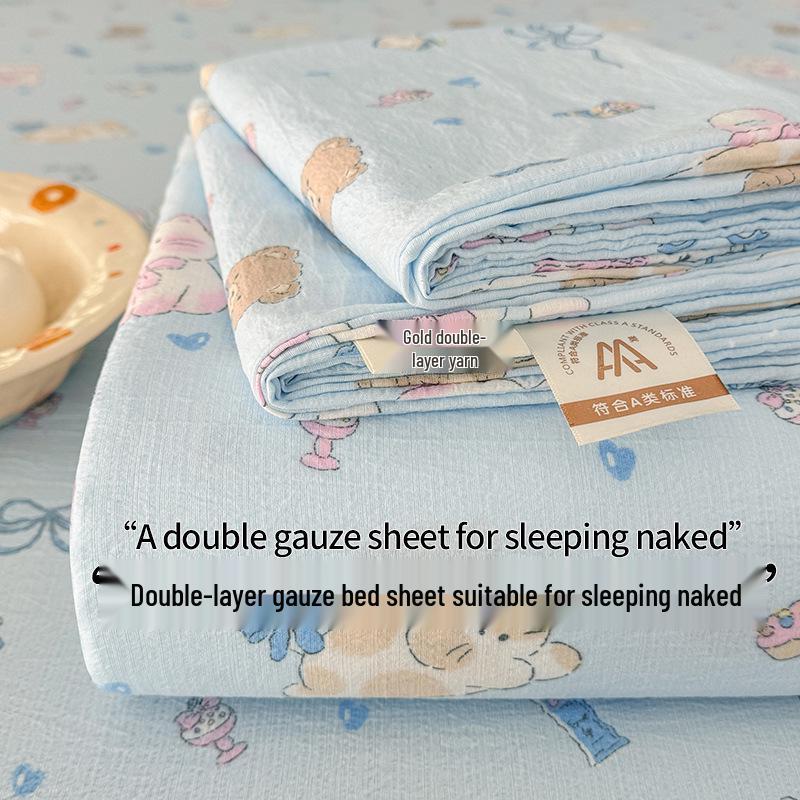 Class A Double Layer Gauze Bedding: Single Cotton Bed Sheet & Duvet Cover Set for Dorm Rooms