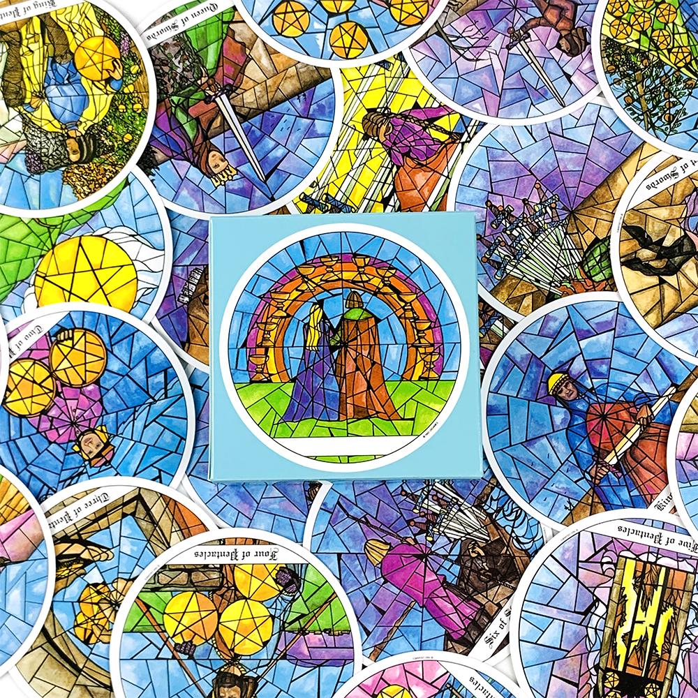 A 78Pcs Round Tarot Cards Deck Playing English Version Predictive Divination Board Game Card Gifts Family Gathering Cards Game