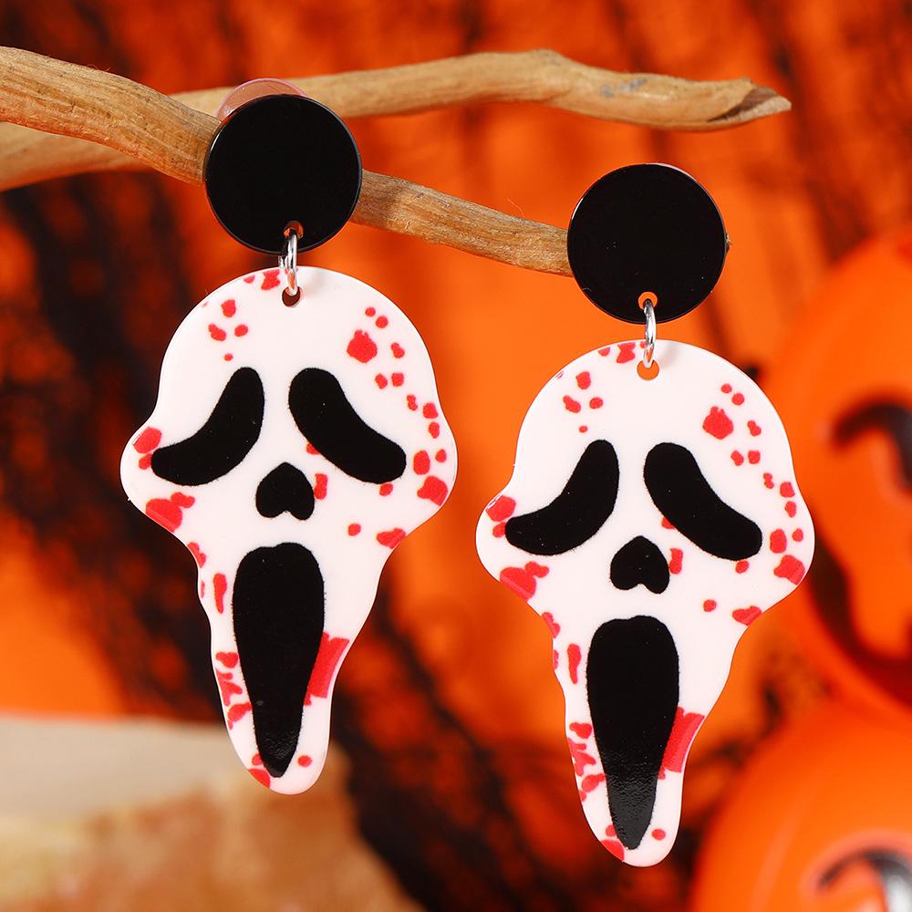 Double-Sided Acrylic Skull Earrings - Halloween Scary Head Ear Ornaments