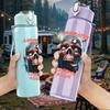 1PC Retro red masked figure band print 750ml colorful plastic sports water bottle leakproof pop up lid with straw for outdoor work home use