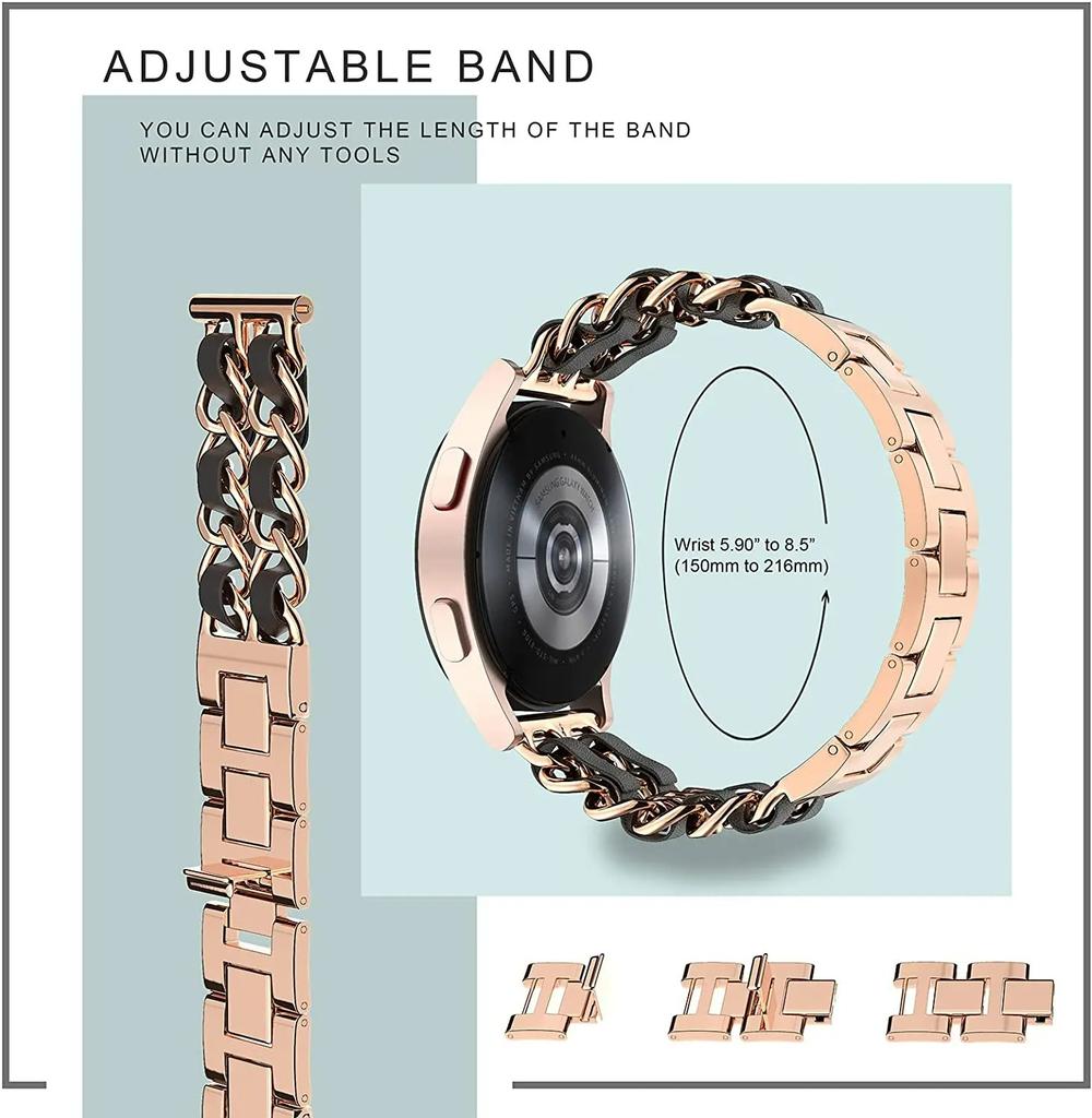 22mm 20mm Leather+Metal Strap for Samsung Galaxy Watch 7 6 5 4 40mm 44mm Replaceable Bracelet for Huawei Watch GT6/5/4 46mm Band