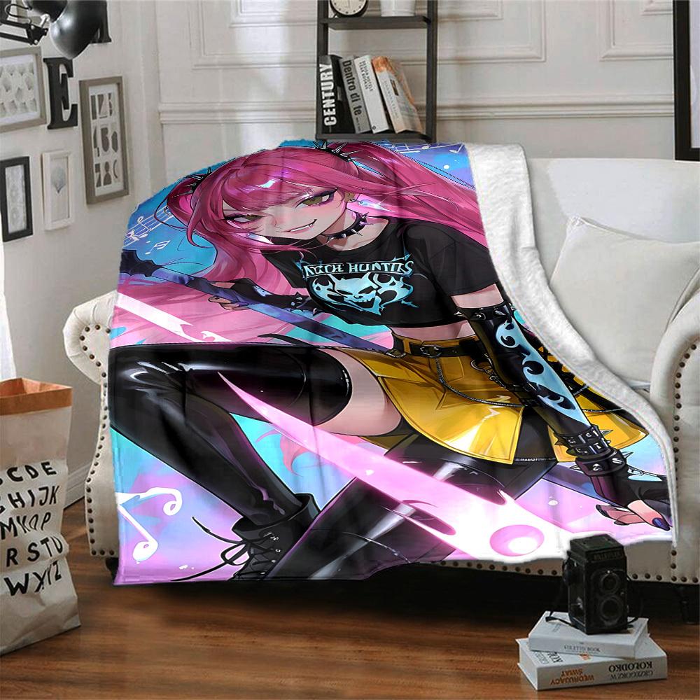 1pc KPop Demon Hunters Soft & Warm Flannel Blanket, Multi-Purpose Throw Blanket for Couch, Sofa, Office, Bed, Camping, Travel