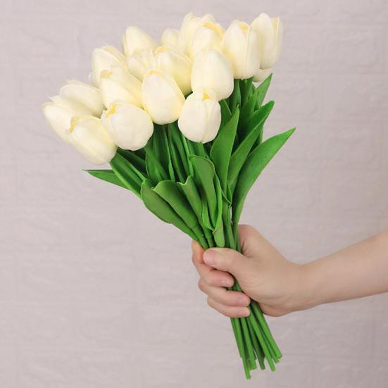 10 Pcs Artificial Tulip Flowers Faux PU Tulip Bouquet with Long Stem Real Touch Flower Arrangement for Wedding Table Centerpiece Mother's Day Spring