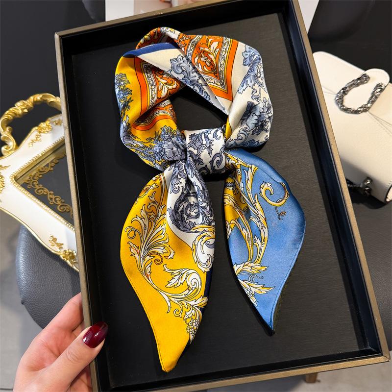 

Luxury Brand Bohemia Print Square Silk Scarf for Women Hijab Hair Bands 70cm Neckerchief Female Satin Shawl Ribbon Headband 70x70cm
