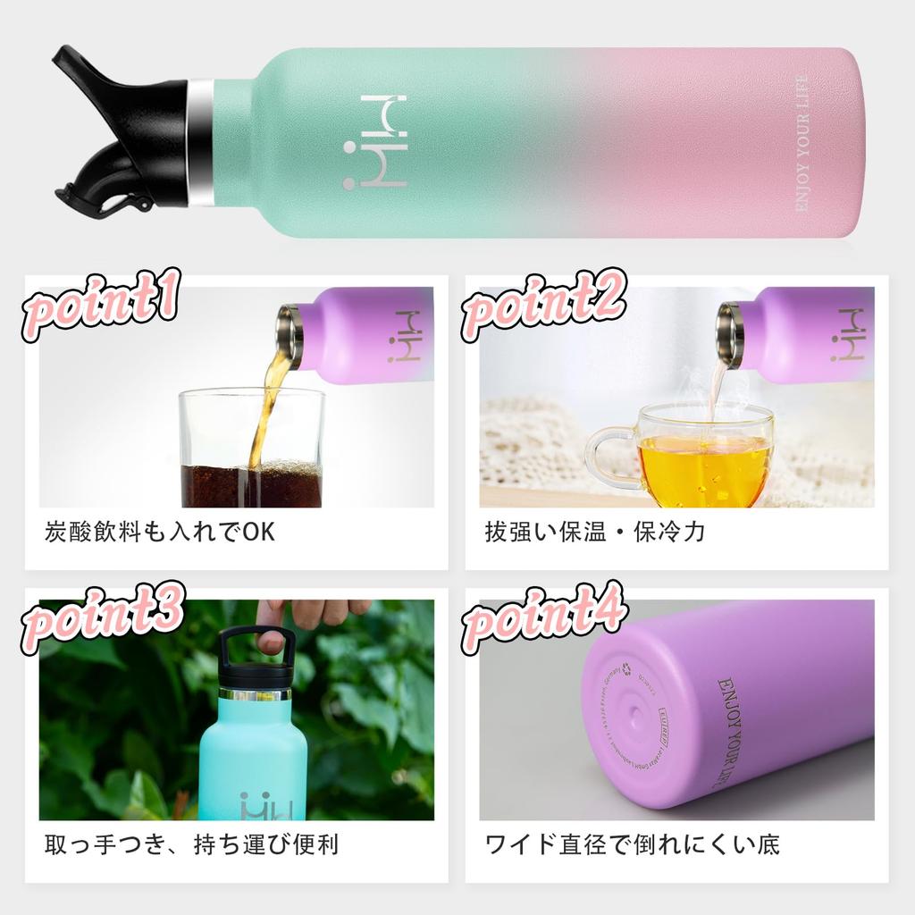 Neofis 1-Liter Water Bottle, Carbonated, Vacuum Insulated, Wide Mouth Design for Easily Add Drinks and Ice, Non-Slip Handle, Cloth Bag for Easy