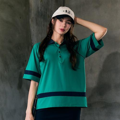 Venezia 12 Boyfit Color Block Pique Tee Green Free