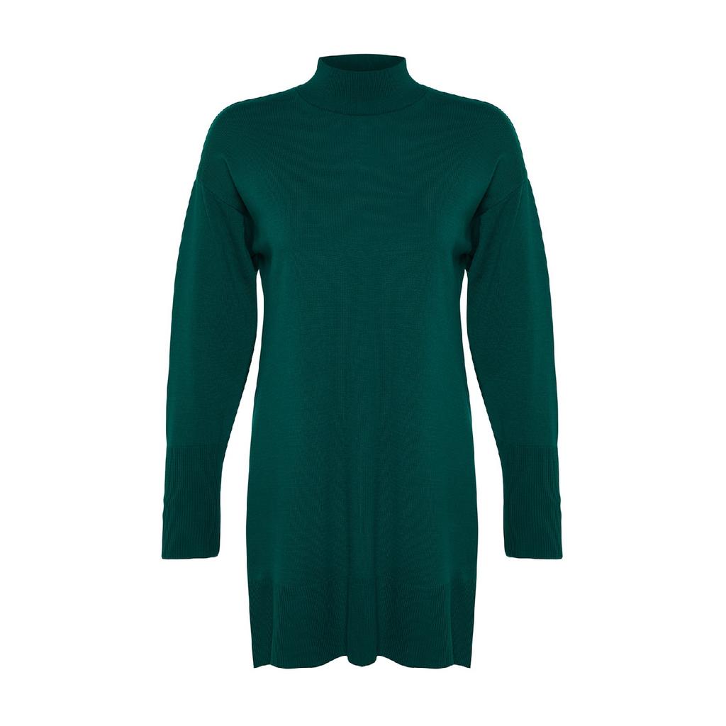 Pulover de tricotaje verde închis cu guler ridicat Tctaw24ak00007