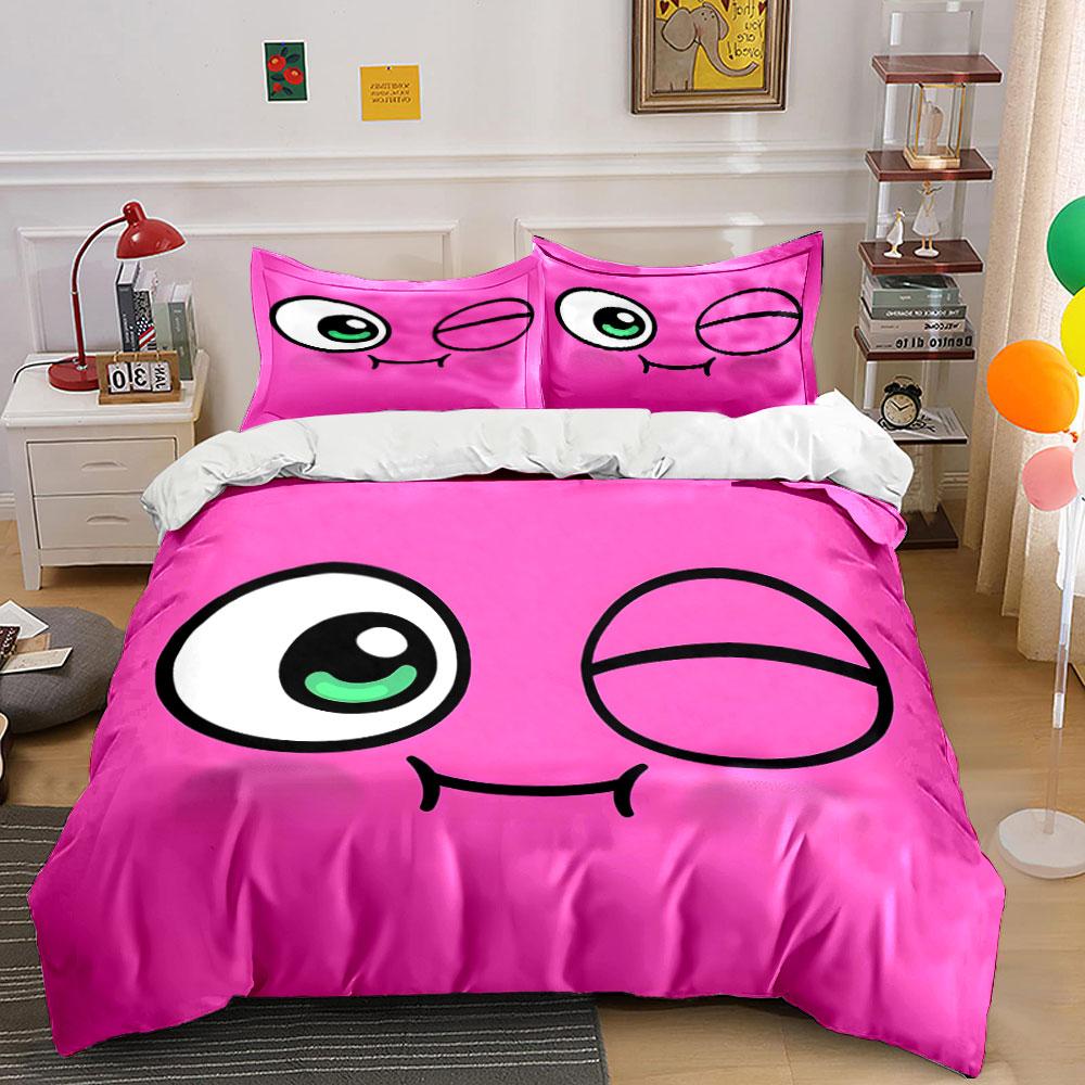 Cute Winking Face on Pink Background Print Bedding Set Duvet Cover Pillowcases (1* Duvet Cover 2* Pillowcases Do Not Include Comforter)
