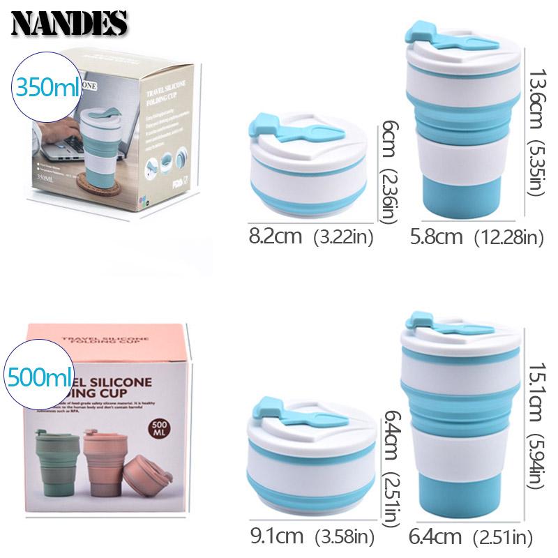 350ML/500ML Food-Grade Silicone Folding Cup Collapsible Mug With Cover Hot Drink Cup For Camping Travel Outdoors Portable