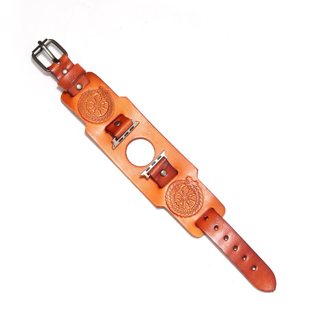Punk Cuff Cow Leather Bracelet for Apple Watch Strap 44mm 41mm 45mm 49mm 40mm 42mm Watch Band 4 5 6 7 8 9 10 SE Ultra Watchband