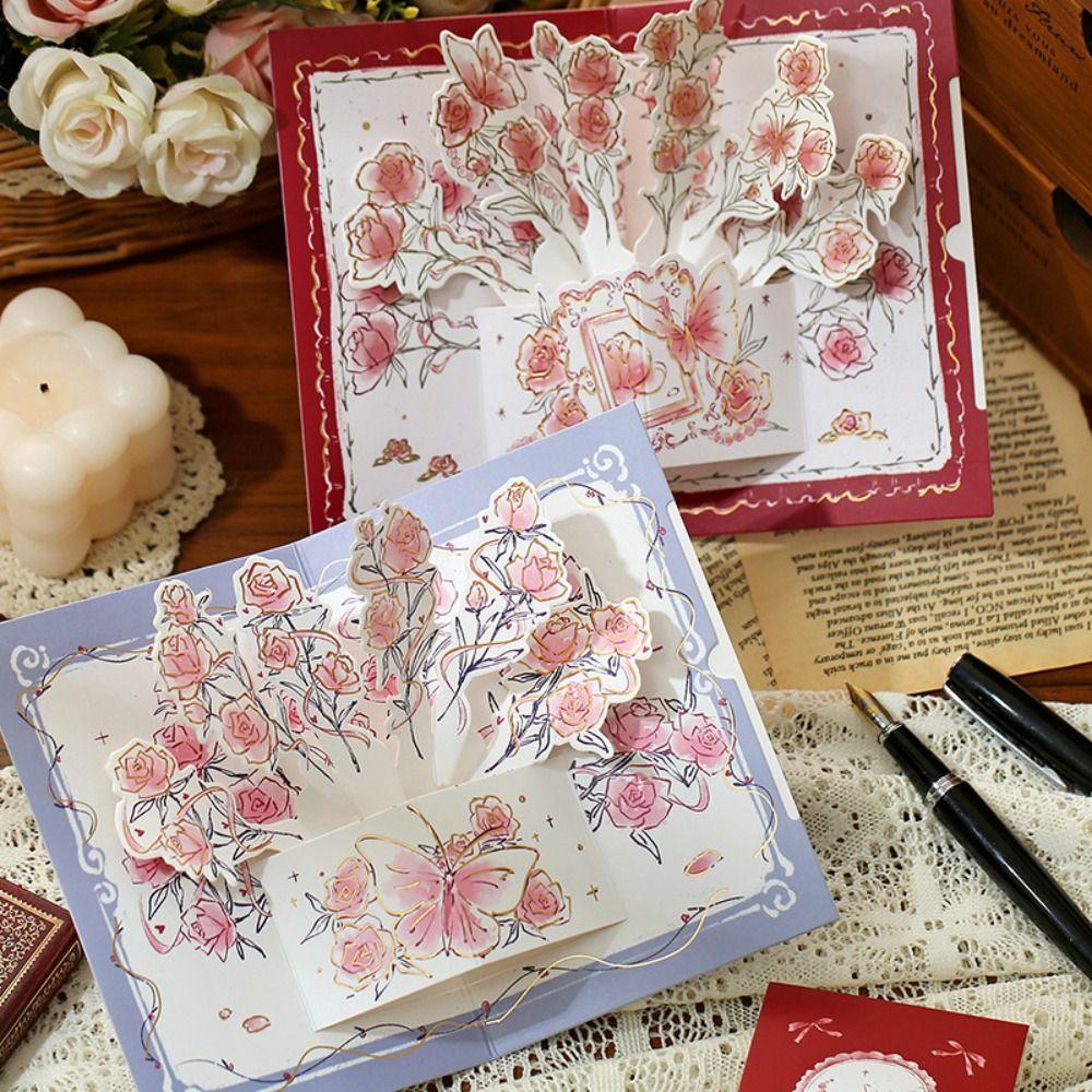 Surprised 3D Greeting Card Pop Up Love Rose Valentine's Day Card Blessing Card Wedding Invitations