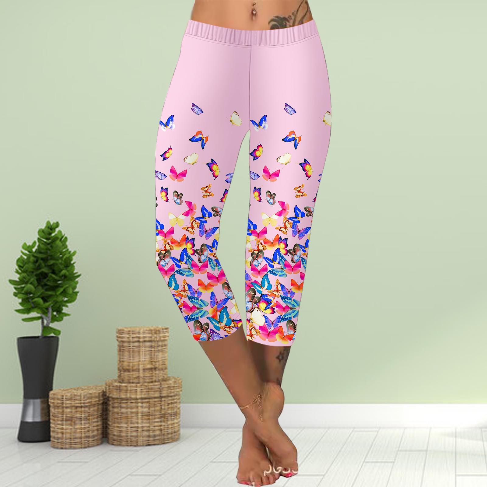 

Брюки летние короткие леггинсы укороченные узкие брюки леггинсы больших размеров женские облегающие 3D фиолетовые брюки с принтом бабочек на весь экран 8XL розовый