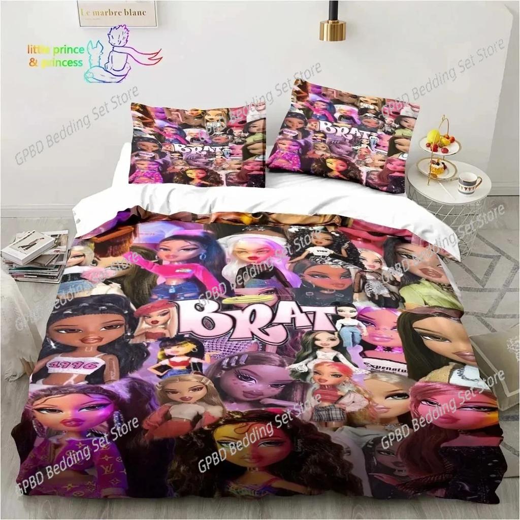 Cartoon Bratz Puppe Bettwäsche-Set Für Schlafzimmer Weiche Moderne Bettüberwürfe Bequeme Kinder Bettbezug Steppdeckenbezug Und Kissenbezug
