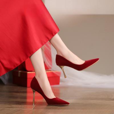 Fashion Fashion Red Wedding Shoes for Women 2024 Spring/Summer/Autumn New Pointed Toe Women Shoes Fine High Heels Bride Shoes Size 34-42