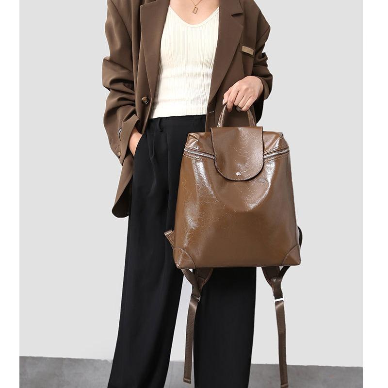 2025 Winter New Fashion Large Capacity Genuine Leather Women's Bag Trendy Cowhide Backpack Women's Casual Backpack Single Shoulder Crossbody