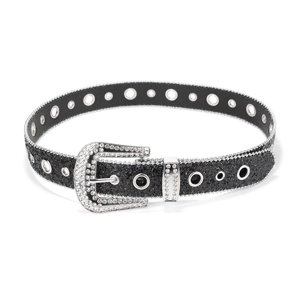 

Ремень женский панк стразы воздушный глаз полые украшения сто башен женский ремень джинсовый ремень 3.8Cm wide, 103cm long чёрный