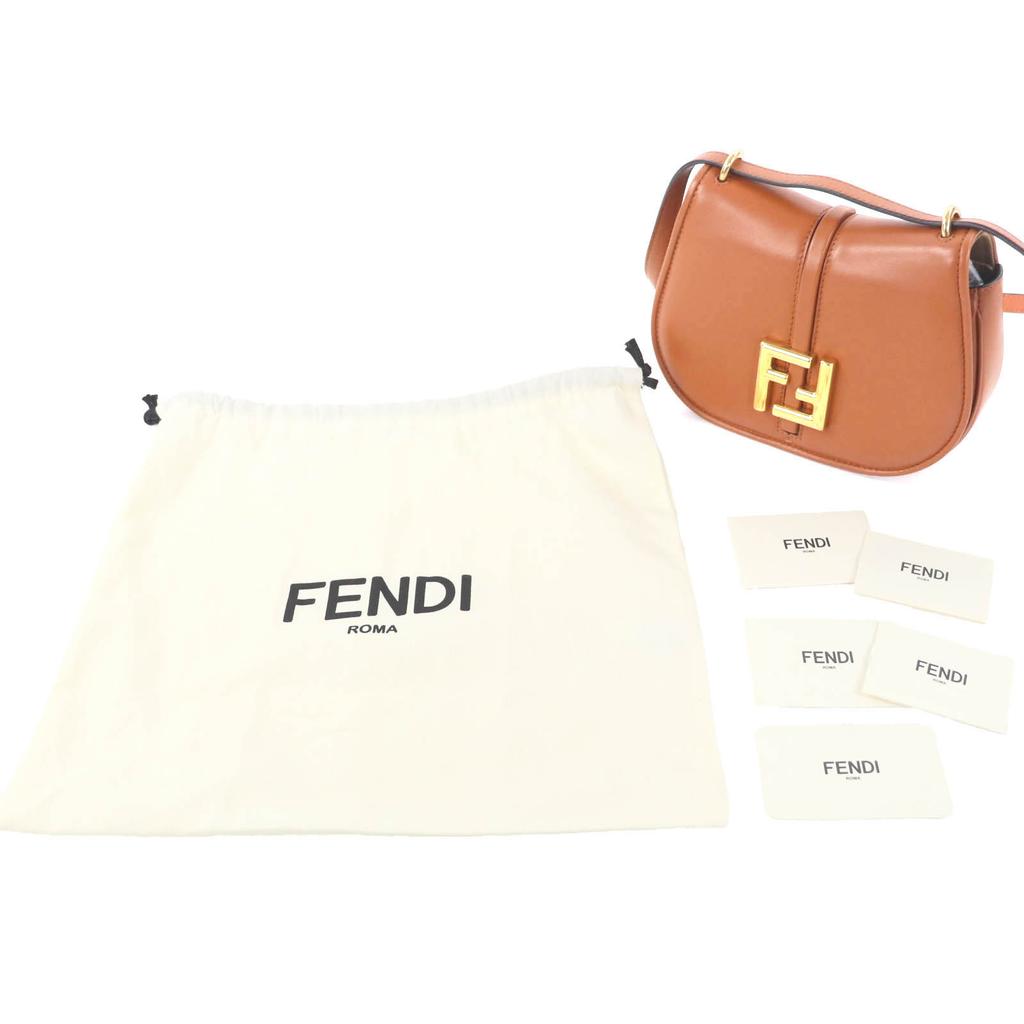Excellent FENDI Shoulder Bag C'mon Small Brown Leather Women 8BS082 Used