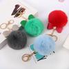Faux Fur Pom Pom Keychain Women Girls Plush Ball Bag Backpack Pendant Creative Rhinestone Pu Leather Bow Car Keyring GiftS