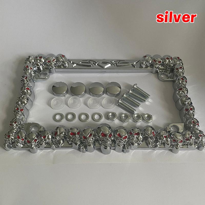 Skull Motorcycle License Plate Frame Gothic  Motorcycle License Plate Holder Creative Metal Frame for Motor Vehicle Decor