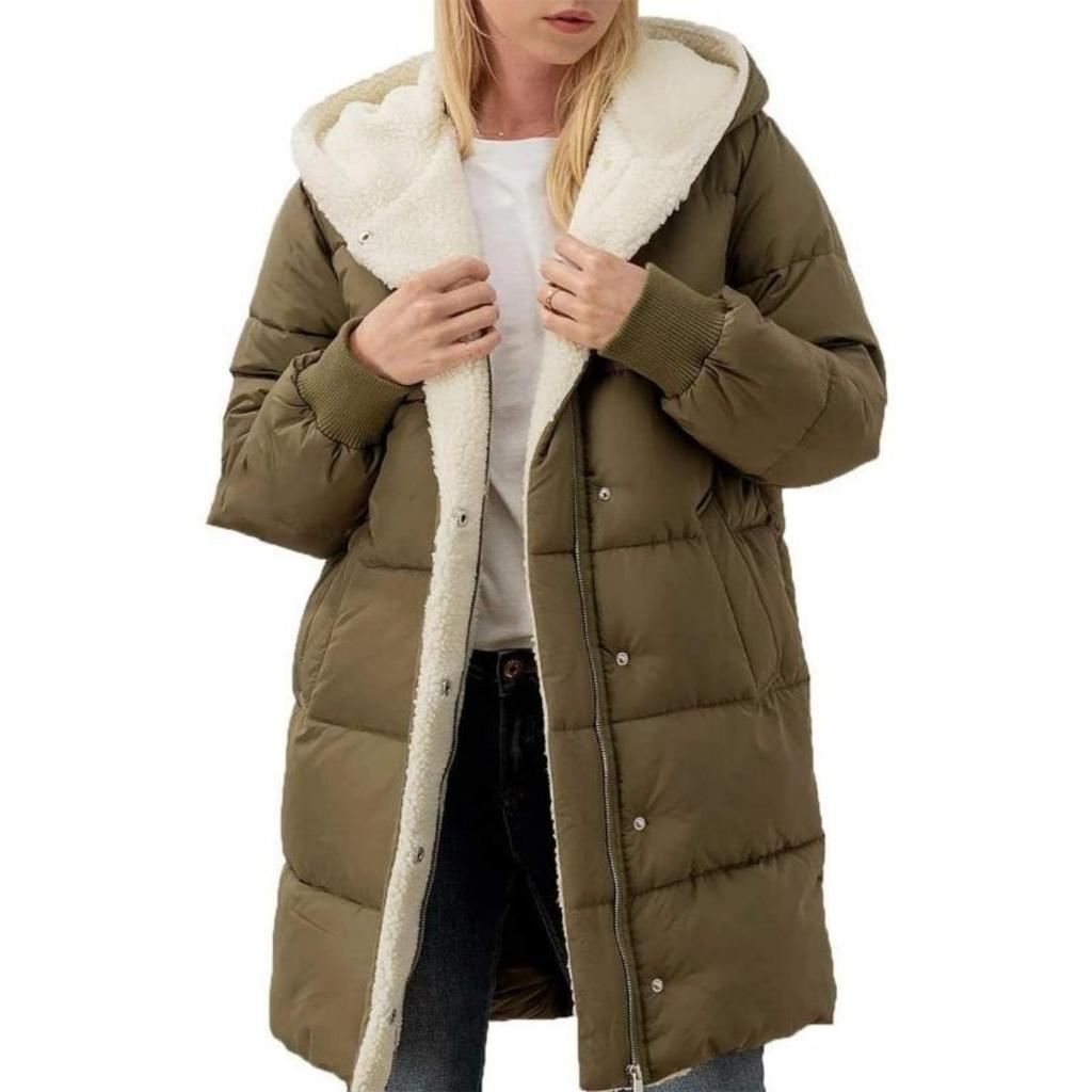 Solid Color Hooded Cotton Jacket, Long Sleeve Double-sided Fleece Slim Fit Elegant Cardigan Coat for Women, Europe America Style MG953